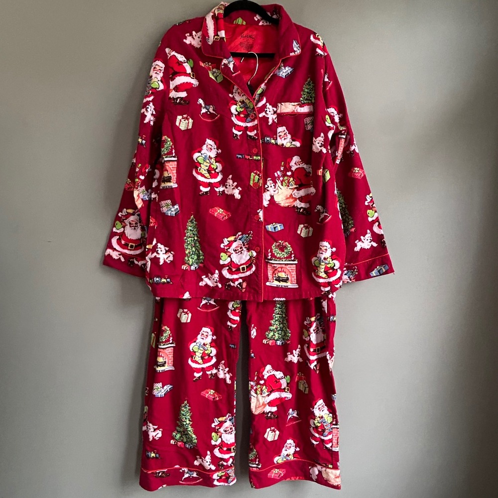 Nick & Nora Red Retro Santa Flannel 2 Pc Pajama Set XXL Cotton Sleepwear Holiday